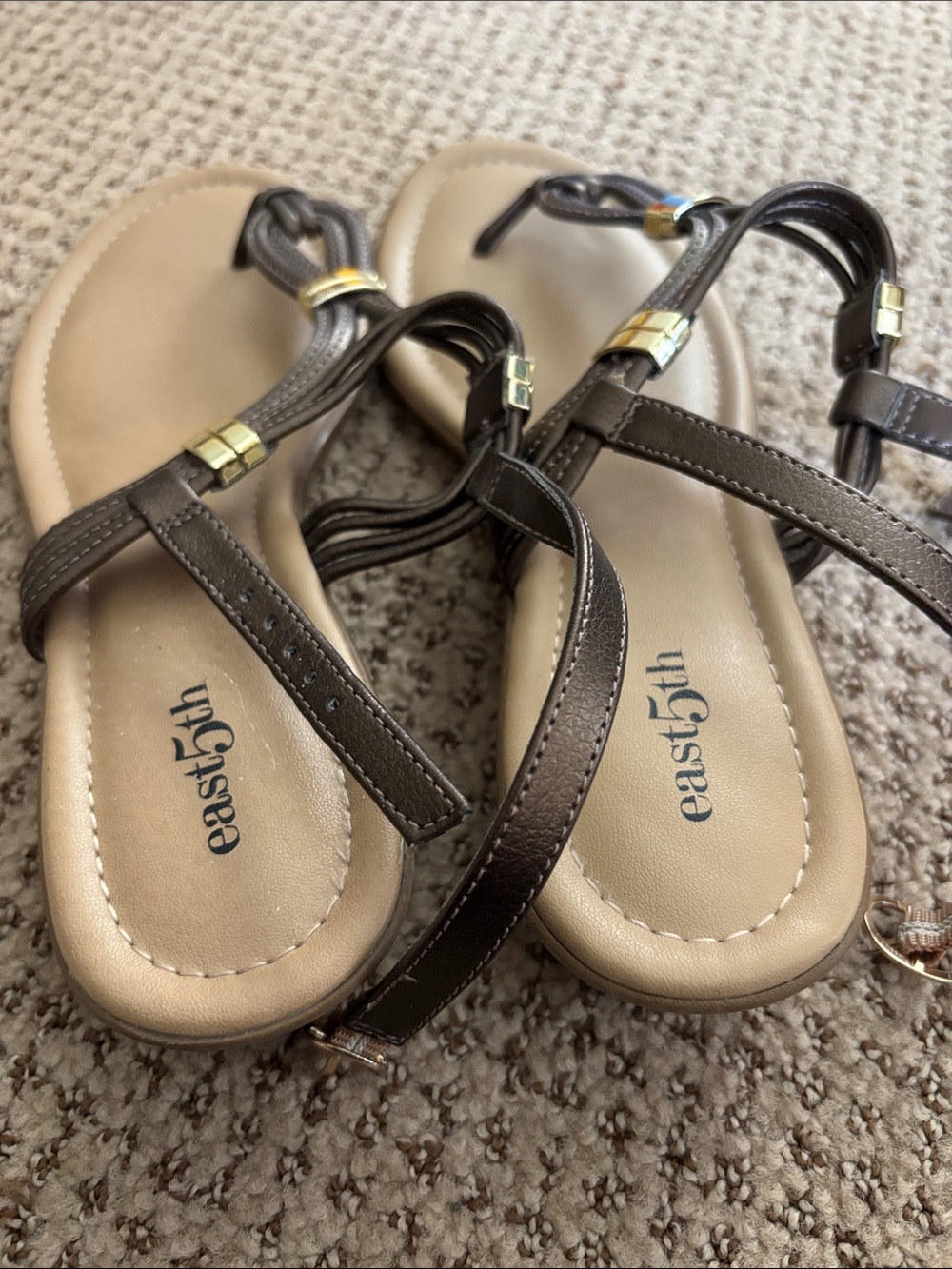 East 5th Women's T-Strap Sandals in White and Brown - Picture 5 of 5